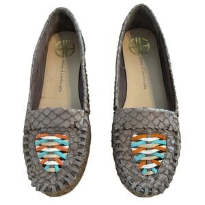 House of‎ Harlow 1960 Brown Snakeskin Moccasins Woven Detail EU 36 US 5.5